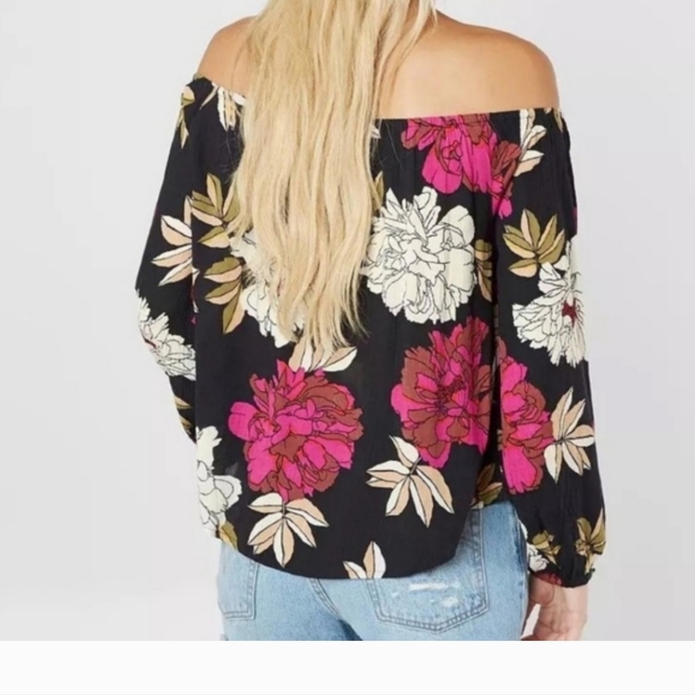 Billabong Mi Amore Floral Off-Shoulder Long Sleeve Blouse Size S Boho Tropical - Picture 2 of 10
